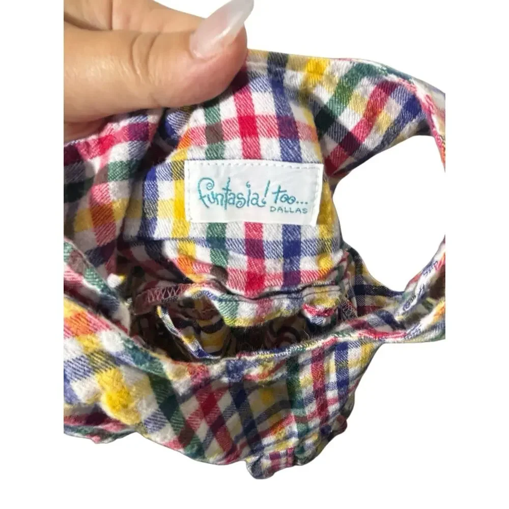 Vintage Plaid Overall Jumper 12 Months Cotton Handmade 80s 90s Colorful Red Blue
